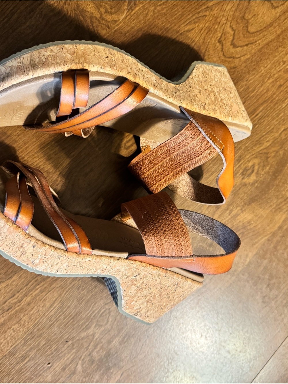 Skechers Cognac Brown Cork Wedge Sandals